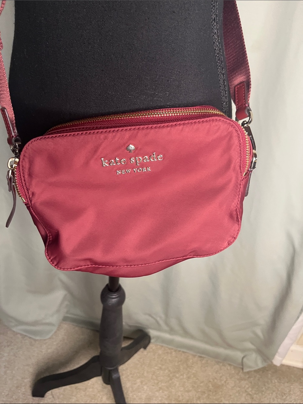Kate Spade Watson Lane Nylon Crossbody Bag in Burgundy with Gold Hardware - Picture 1 of 13
